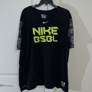 Nike BSBL Baseball Logo Black & Yellow Crew Neck Short Sleeve w/ Camouflage Camo
